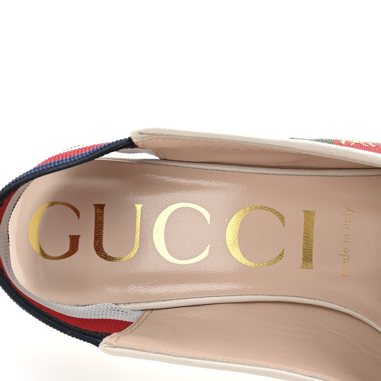 Gucci Malaga Kid Web Bee Star Embroidered Sylvie Mid Heel Slingback Pumps 37.5 White 8 of 10