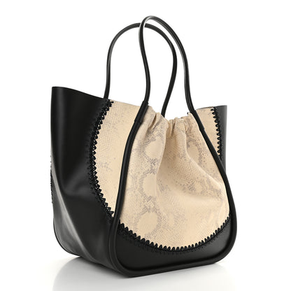 Proenza Schouler Calfskin Snakeskin Embossed XL Ruched Tote Beige Black 3 of 8