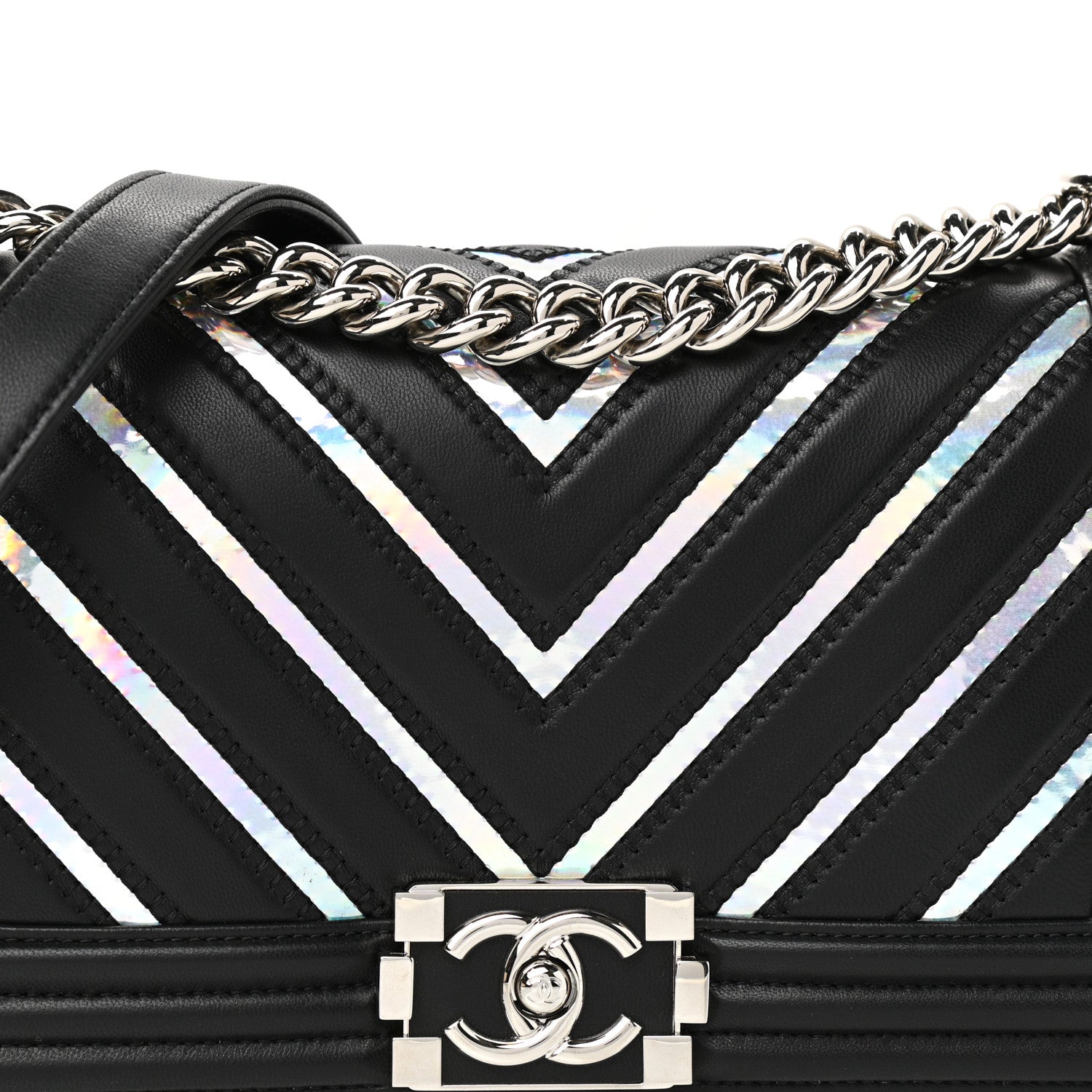 Chanel Lambskin Iridescent PVC Chevron Quilted Medium Boy Flap Black Silver 8 of 10