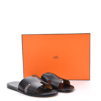 Hermes Calfskin Mens Izmir Sandals 42 Black 11 of 11