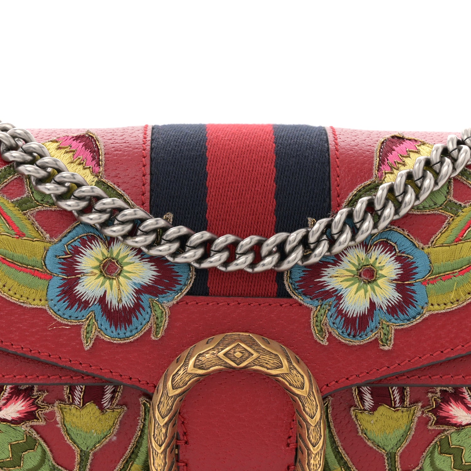 Gucci Calfskin Web Floral Embroidered Small Dionysus Shoulder Bag Hibiscus Red 8 of 11