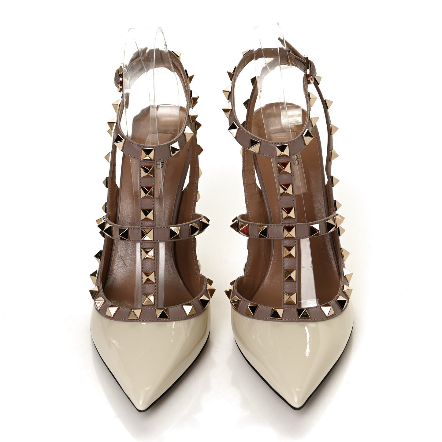Patent Rockstud Ankle Strap Pumps 38.5 Ivory Poudre