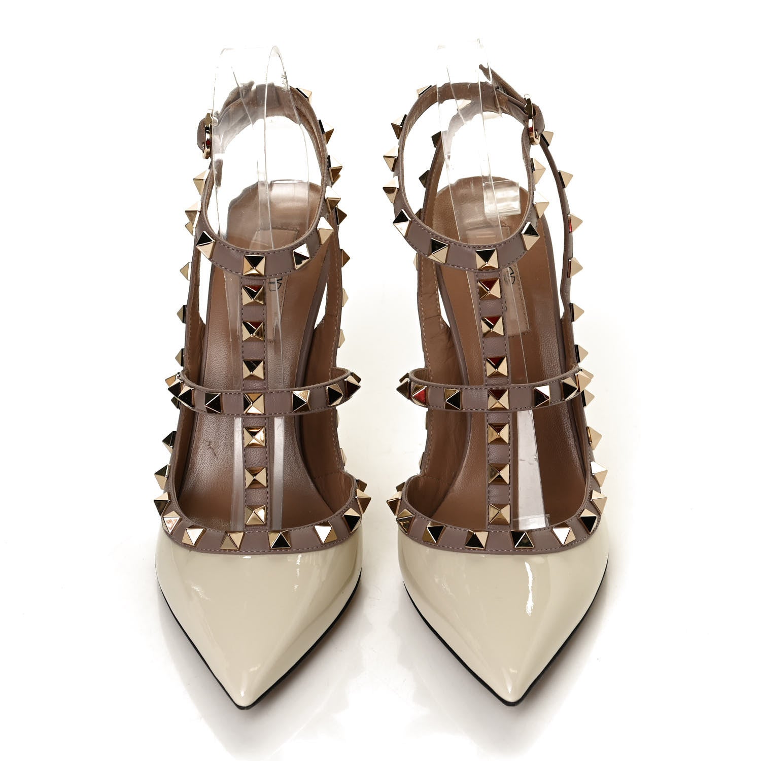 Valentino Garavani Patent Rockstud Ankle Strap Pumps 38.5 Ivory Poudre 5 of 10