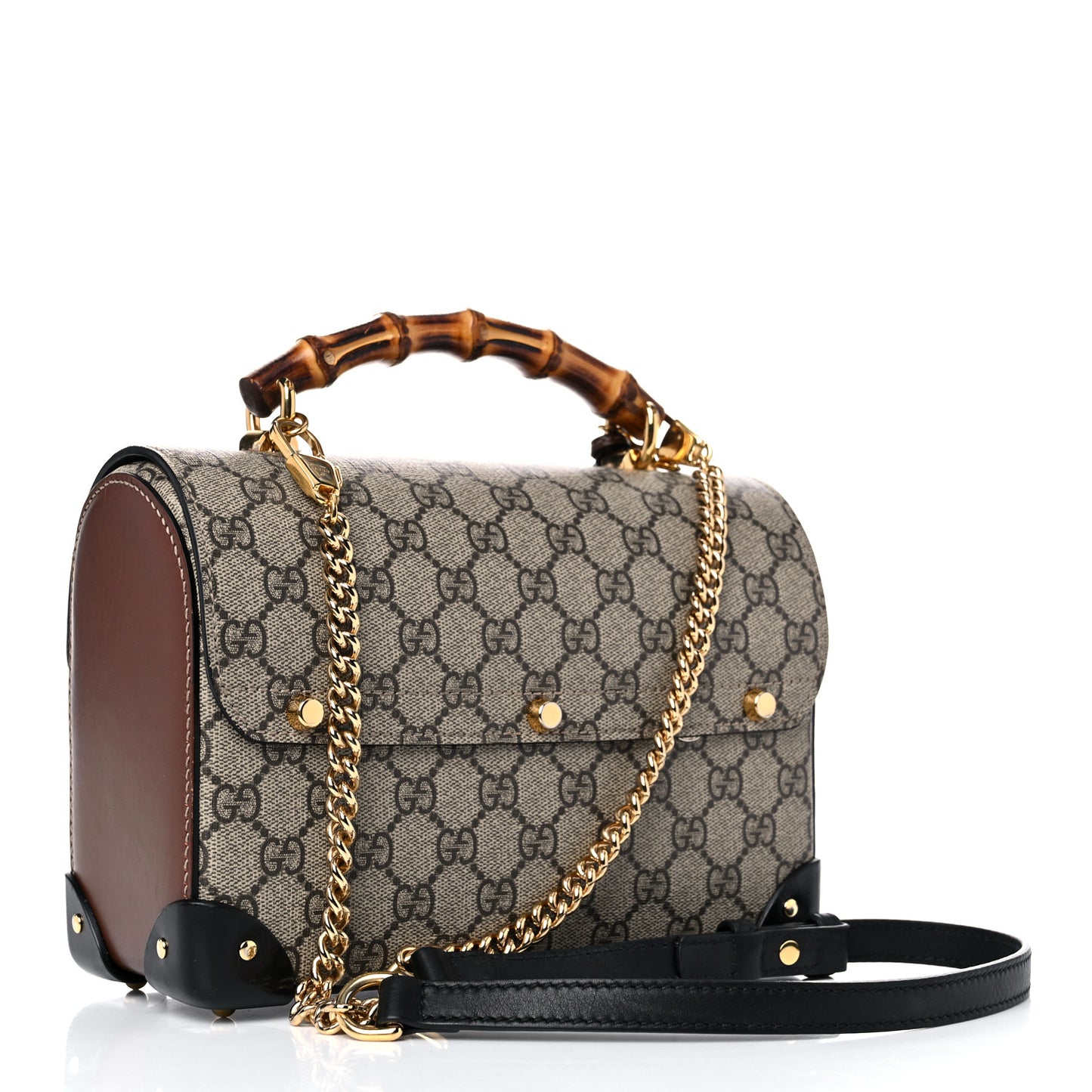 GG Supreme Monogram Small Padlock Bamboo Shoulder Bag Beige Black Cuir