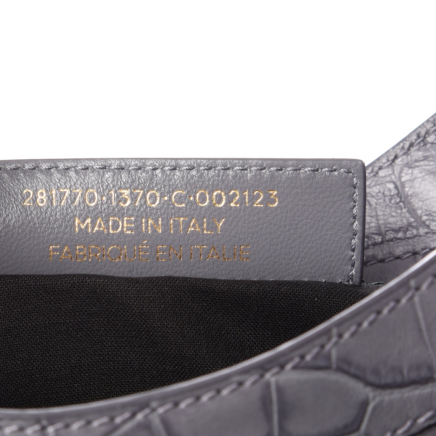 Calfskin Crocodile Embossed Giant 12 Gold Hardware City Gris Beton