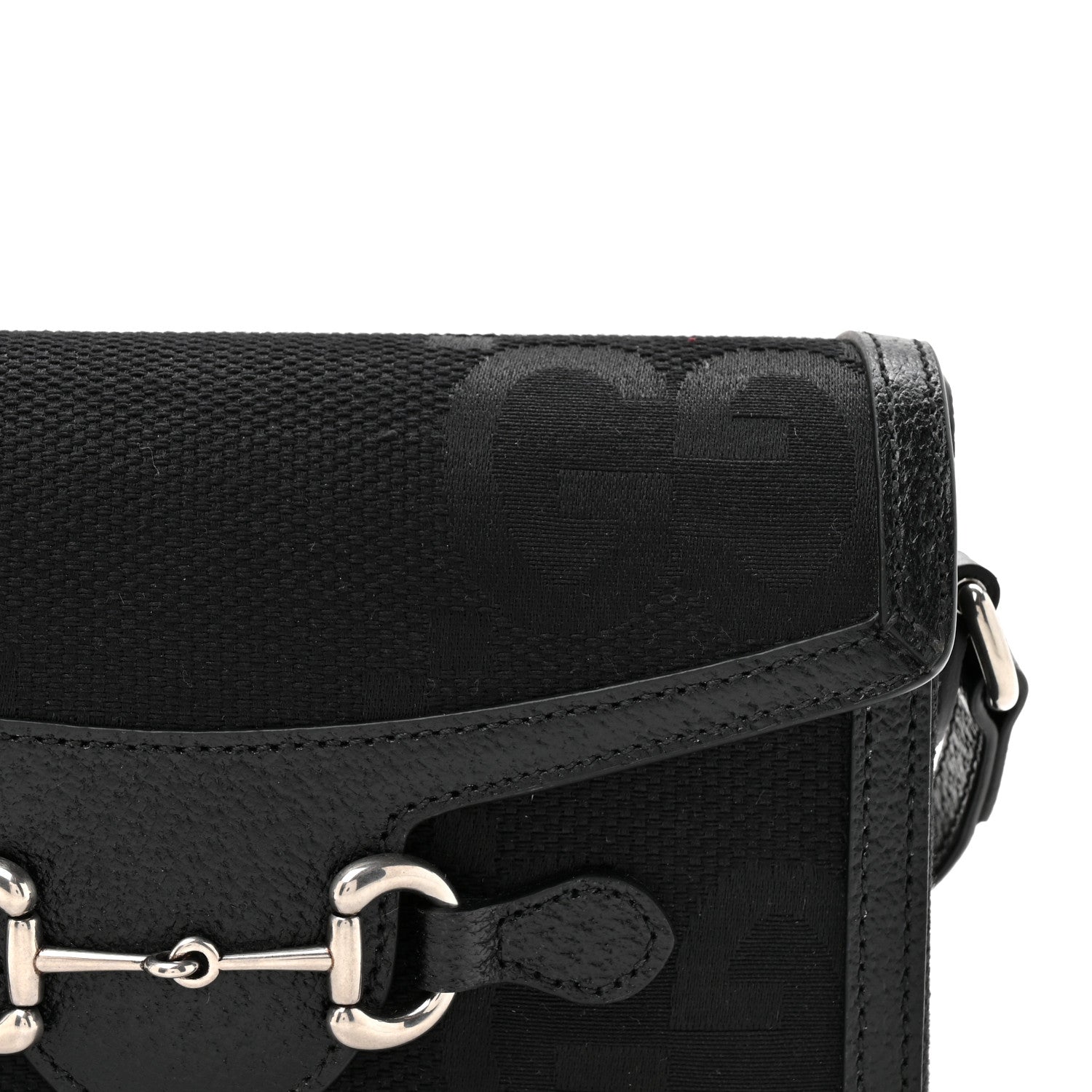 Gucci Monogram Jumbo GG Textured Dollar Calfskin Mini Horsebit 1955 Shoulder Bag Black 8 of 11