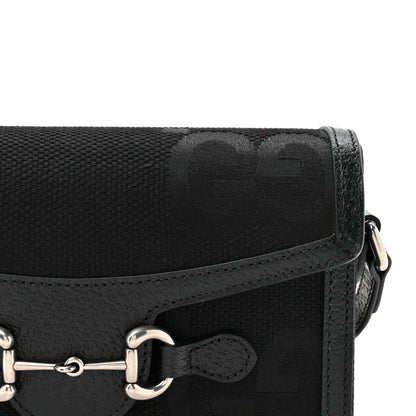 Gucci Monogram Jumbo GG Textured Dollar Calfskin Mini Horsebit 1955 Shoulder Bag Black 8 of 11