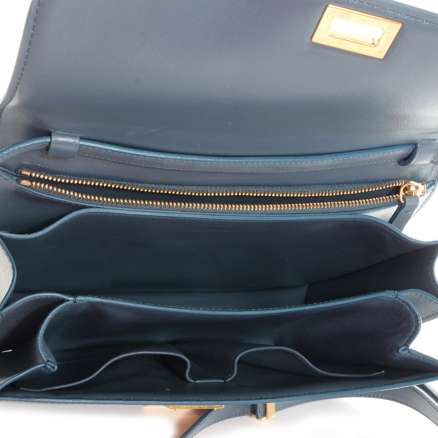 Leather Medium Classic Box Flap Bag Slate Blue