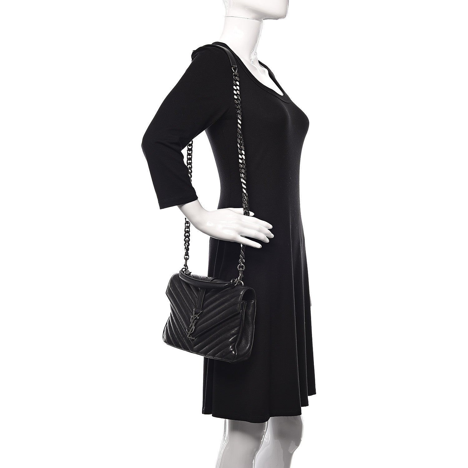 Saint Laurent Sheepskin Matelasse Chevron Monogram Medium College Bag Black 2 of 12