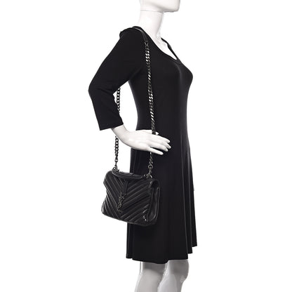 Saint Laurent Sheepskin Matelasse Chevron Monogram Medium College Bag Black 2 of 12