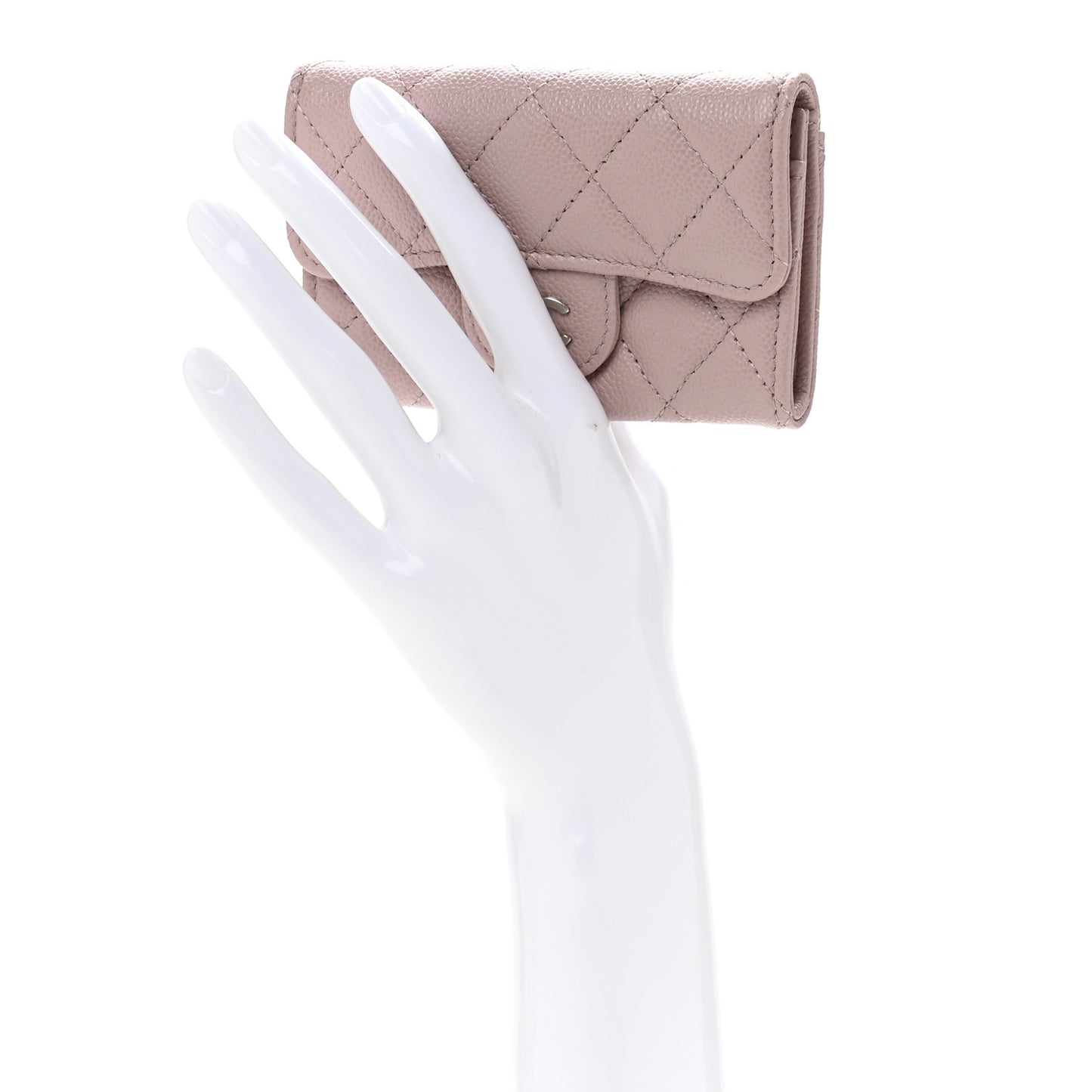 Caviar Quilted Flap Card Holder Wallet Light Pink