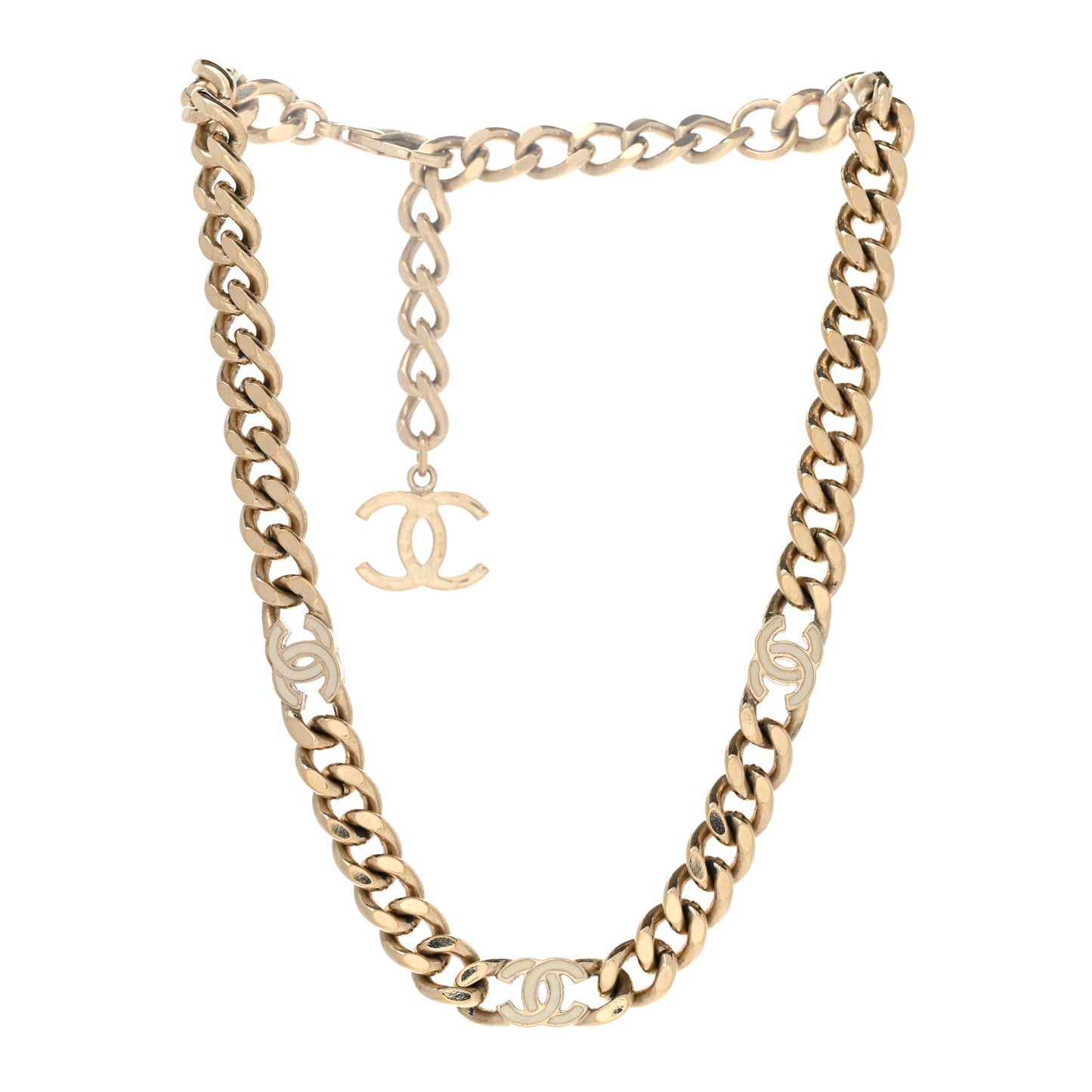 Metal Enamel Chain CC Choker Gold White
