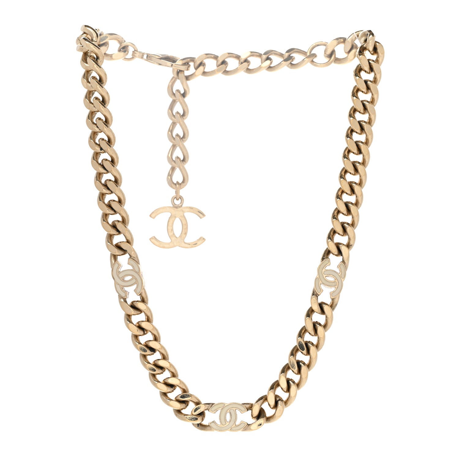 Chanel Metal Enamel Chain CC Choker Gold White 3 of 6