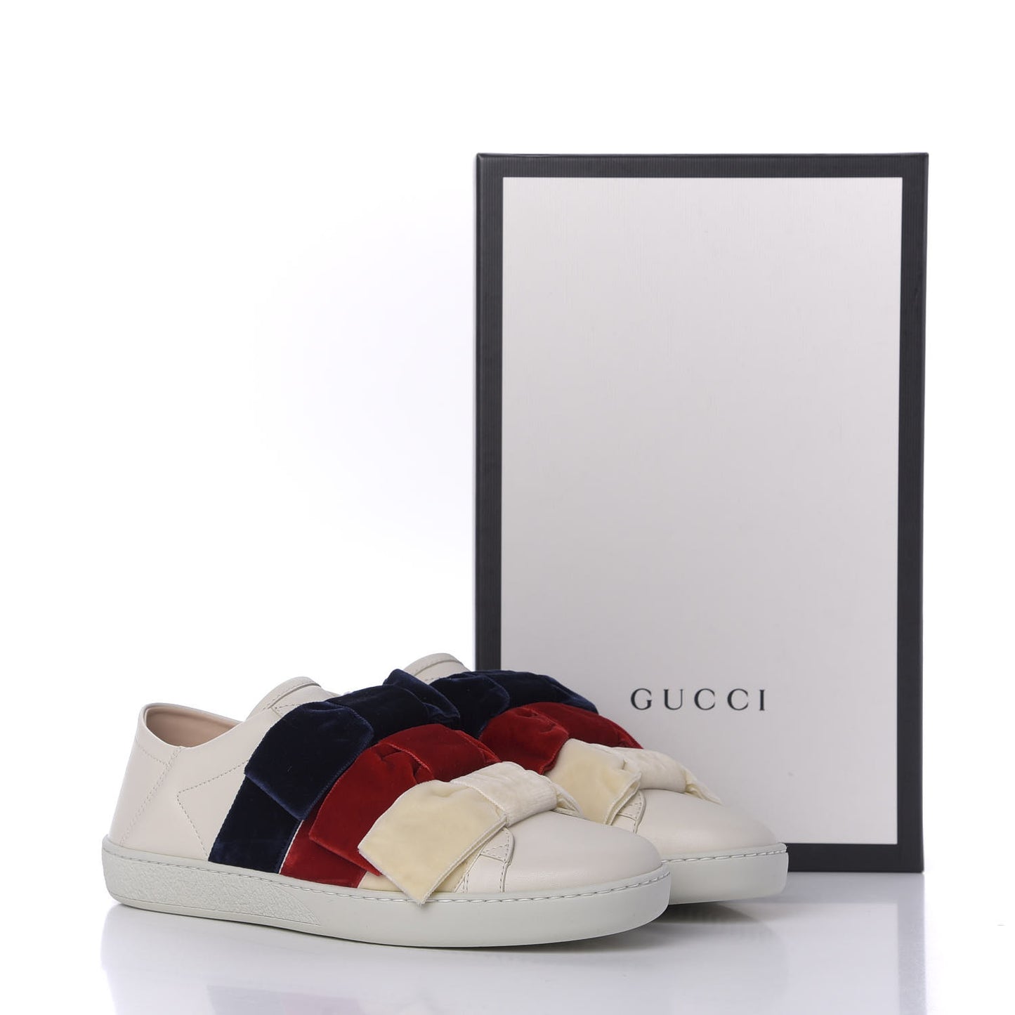 Calfskin Velvet Womens Bow Ace Sneakers 37.5 White