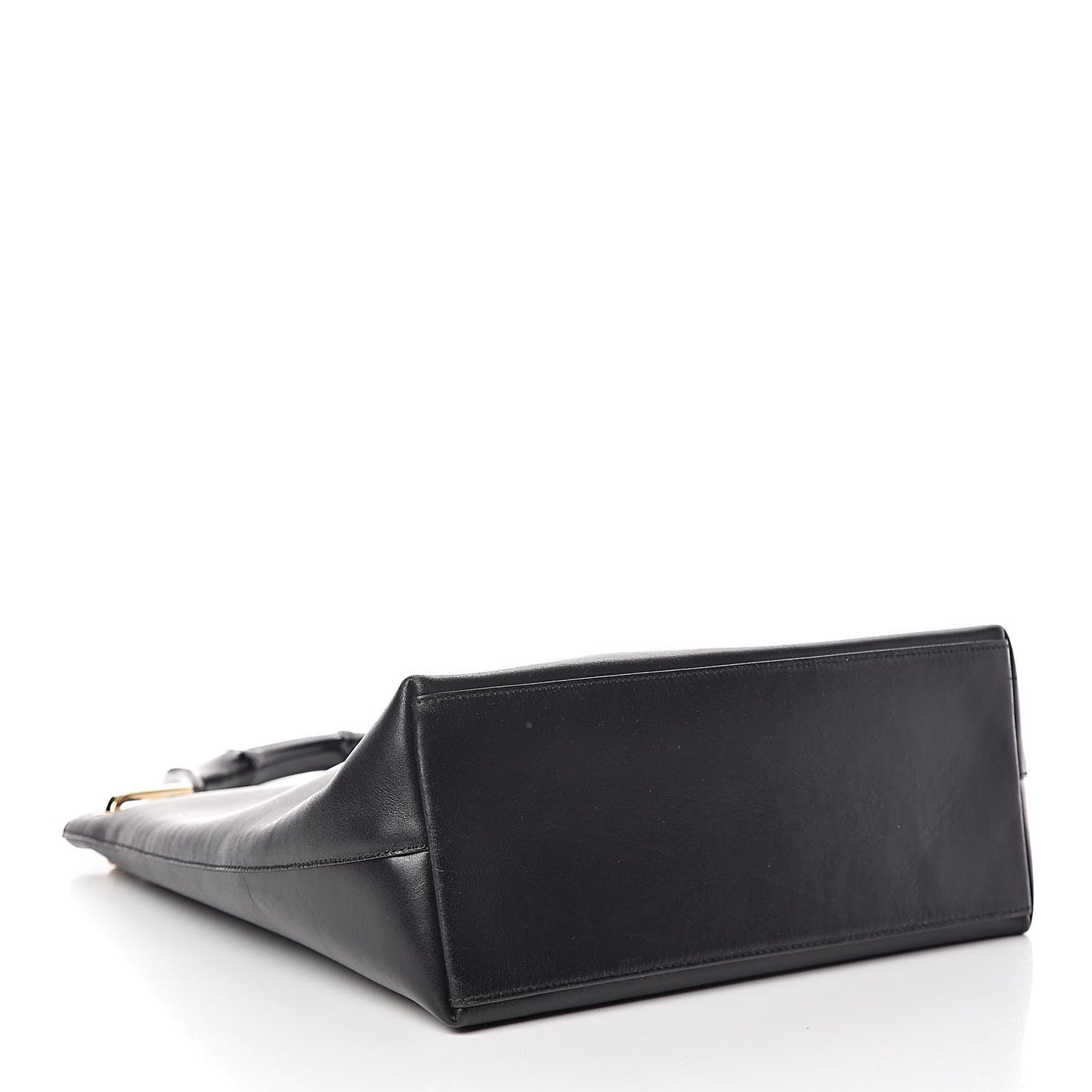 Smooth Calfskin Bamboo Handle Shoulder Bag Black