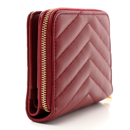 Saint Laurent Lambskin Matelasse Chevron Monogram Compact Zip Around Wallet Rouge Opium 3 of 9