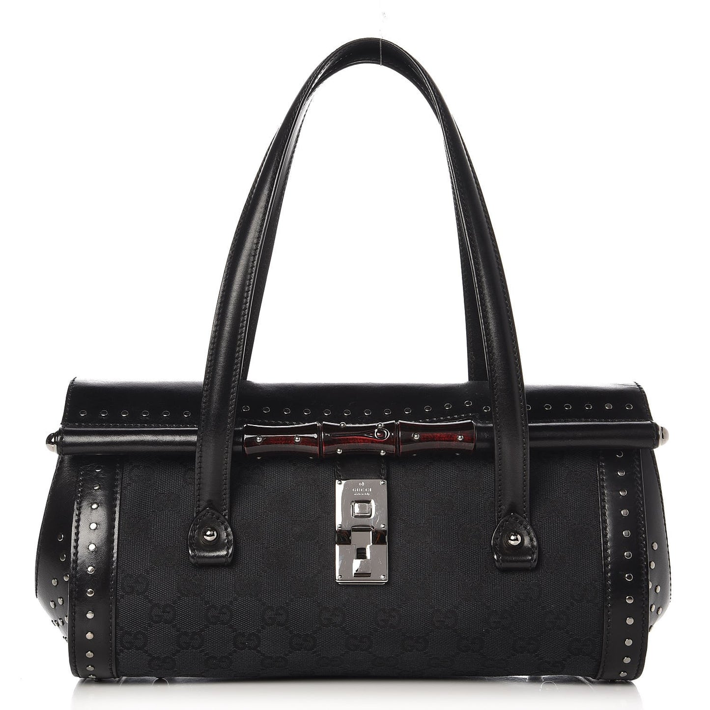 Monogram Studded Bamboo Bullet Satchel Black