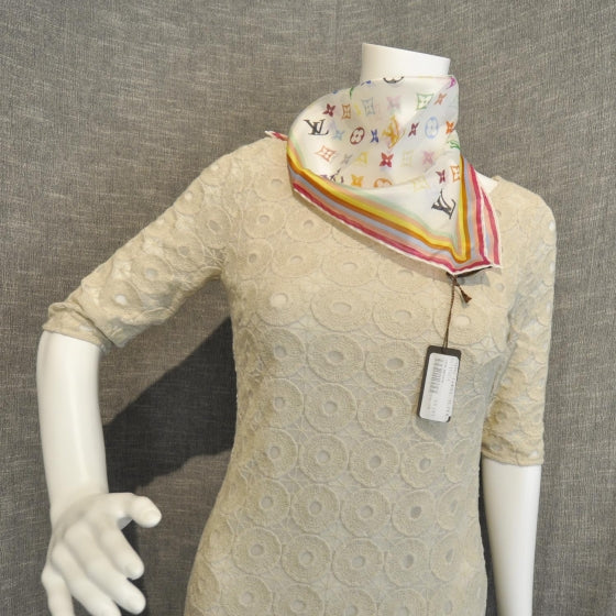 Louis Vuitton Silk Monogram Multicolor Scarf White 2 of 3