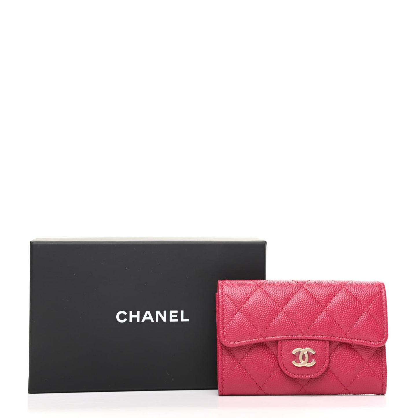 Caviar Quilted Flap Card Holder Wallet Pink
