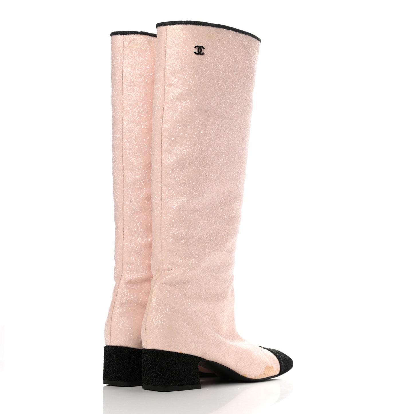 Glitter Fabric Lurex Cap Toe Fantasy High Boots 37 Pink Black
