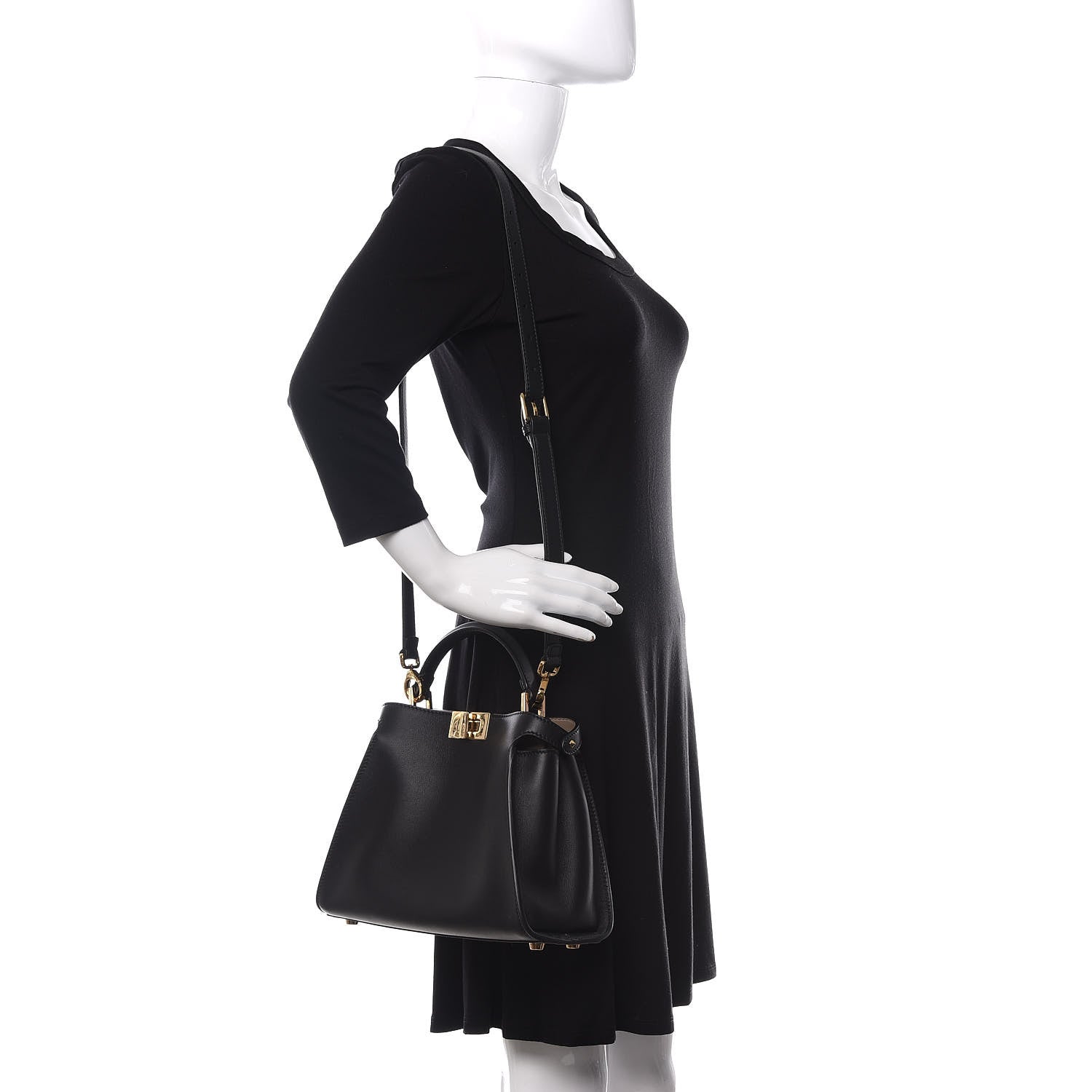Fendi Vitello Tahiti Burro Medium Peekaboo Iconic Essentially Satchel Black Corda 2 of 13