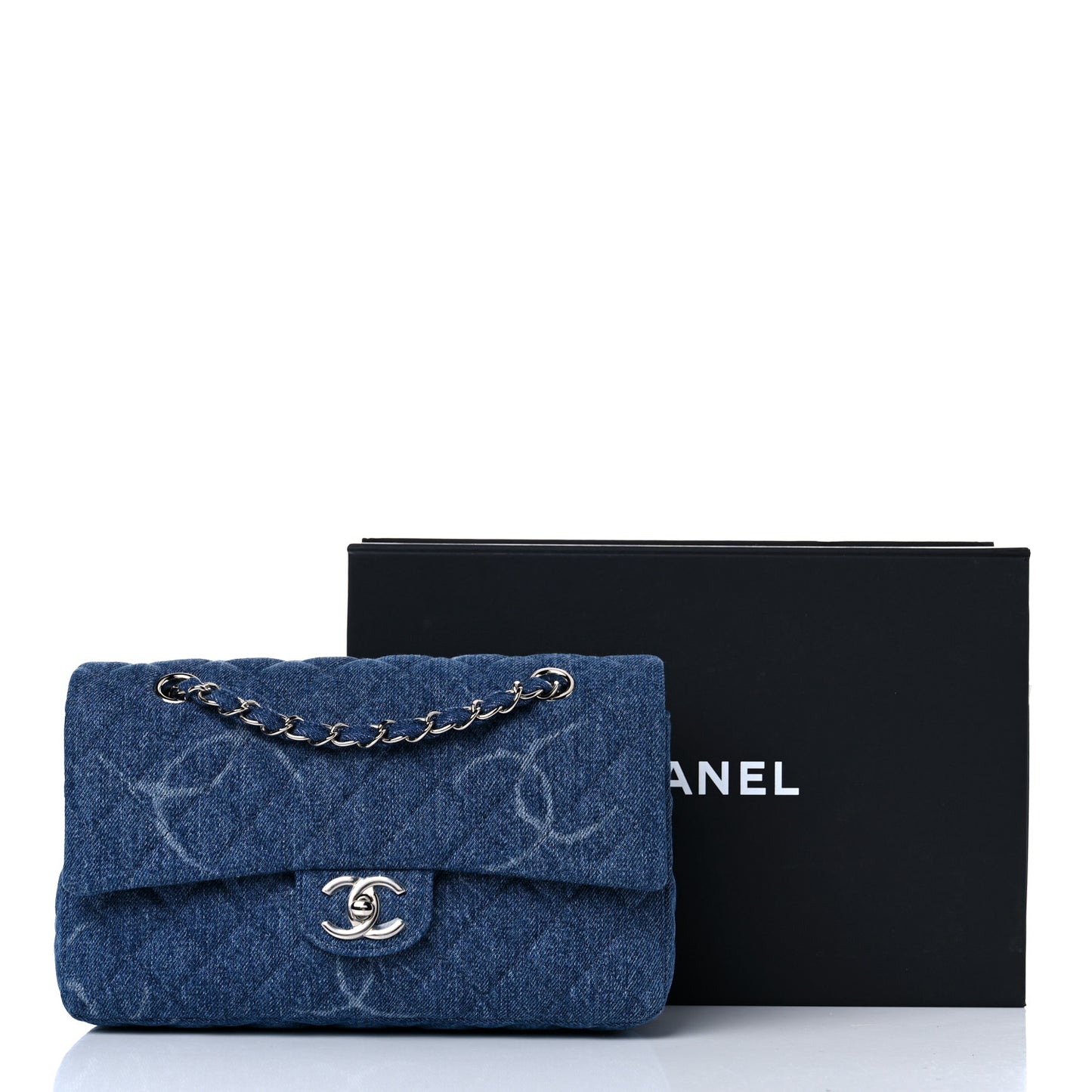 Denim Quilted CC Print Medium Single Flap Blue