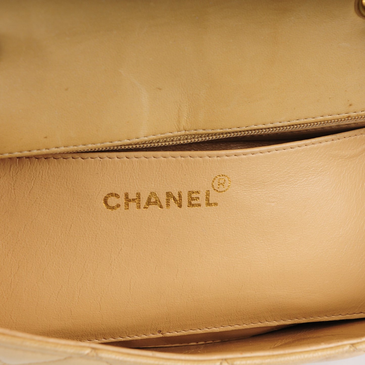Lambskin Quilted Small Single Flap Beige