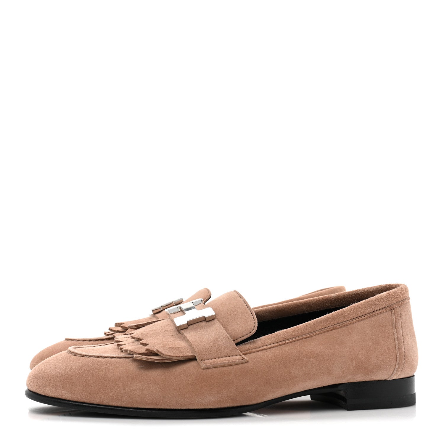 Hermes Suede Goatskin Womens Royal Loafers 35.5 Rose Perle 3 of 9