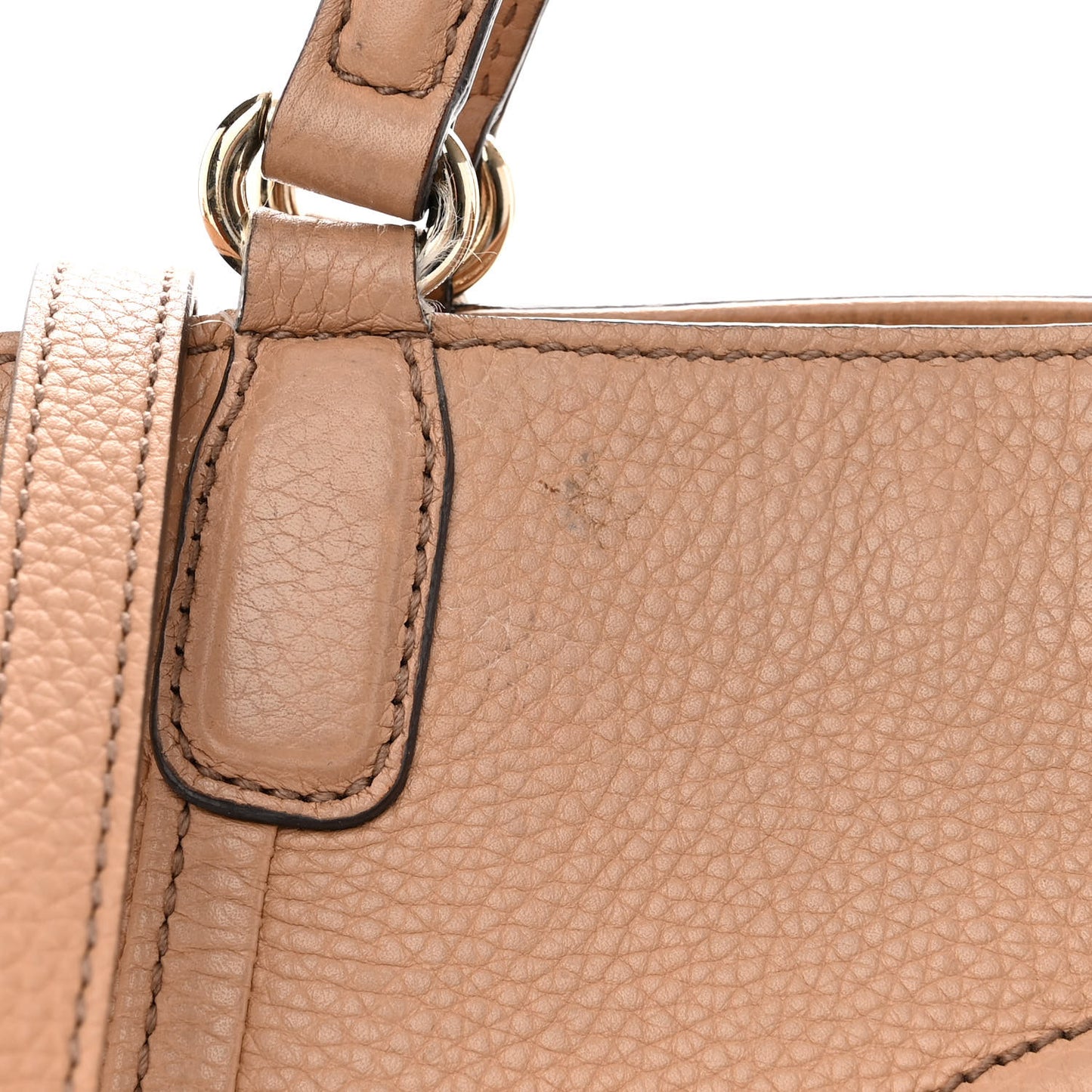 Pebbled Calfskin Small Soho Top Handle Bag Camelia