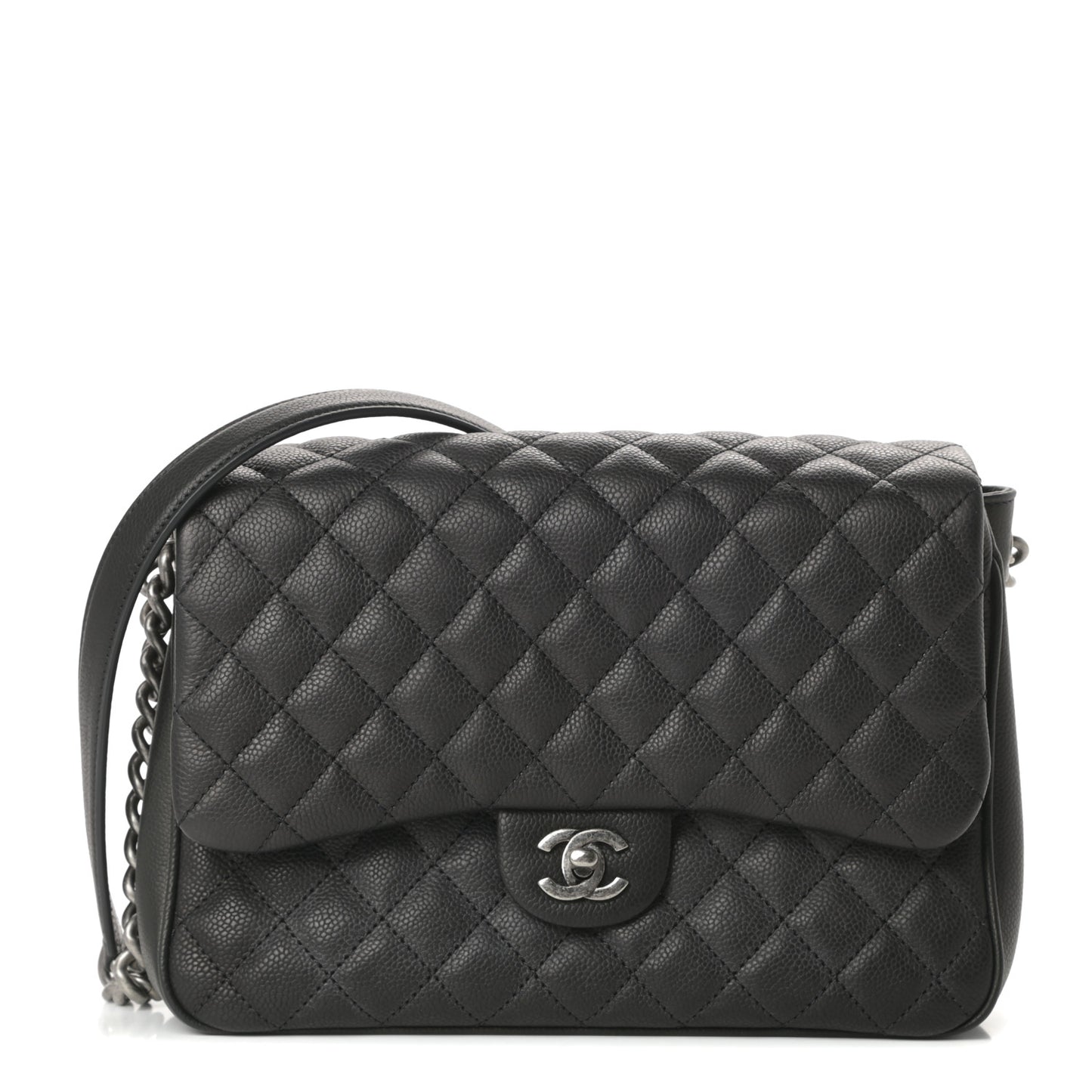 Caviar Quilted Medium Rock In Rome Single Flap Black