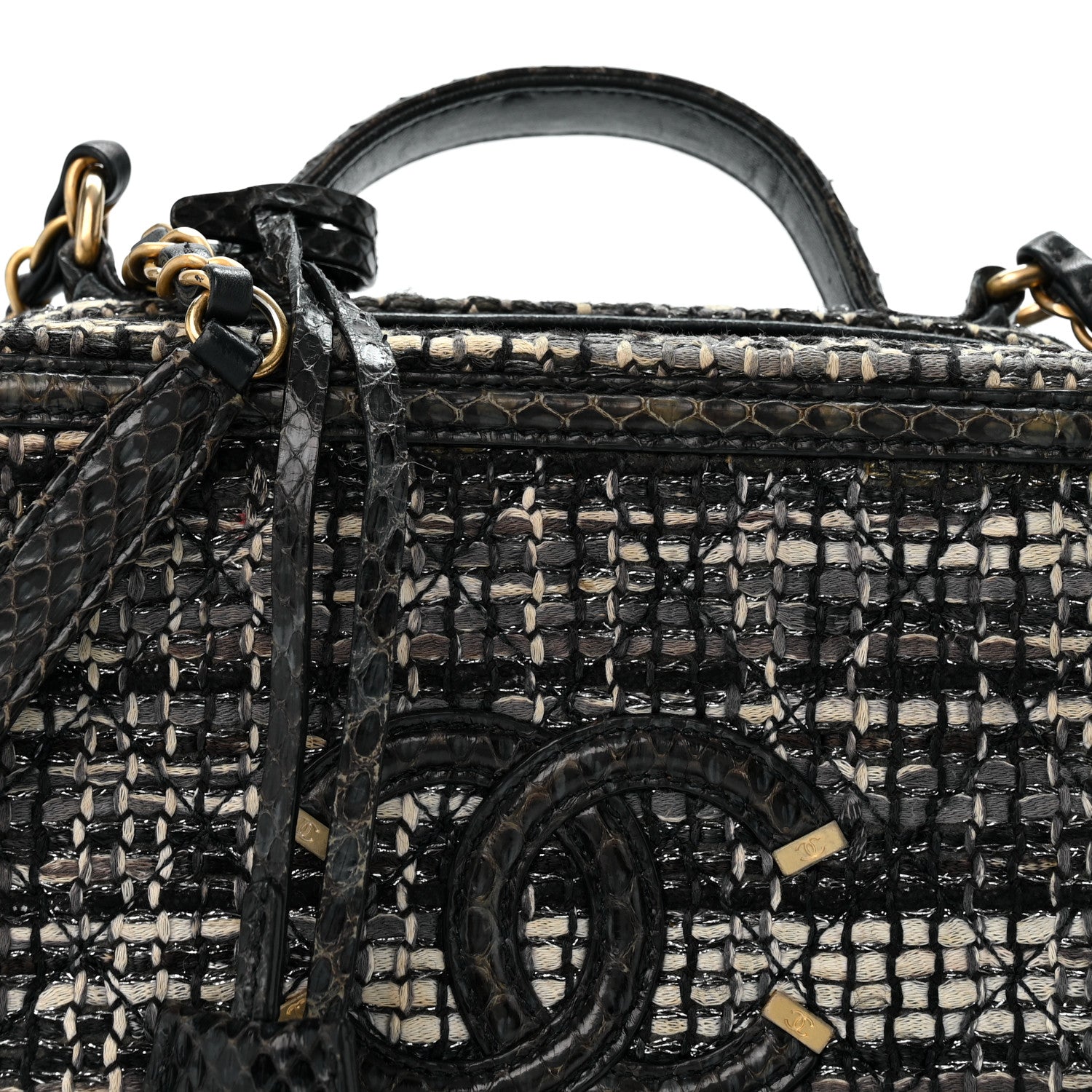 Chanel Tweed Snakeskin Quilted Medium CC Filigree Vanity Case Dark Navy 8 of 14