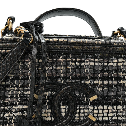 Chanel Tweed Snakeskin Quilted Medium CC Filigree Vanity Case Dark Navy 8 of 14