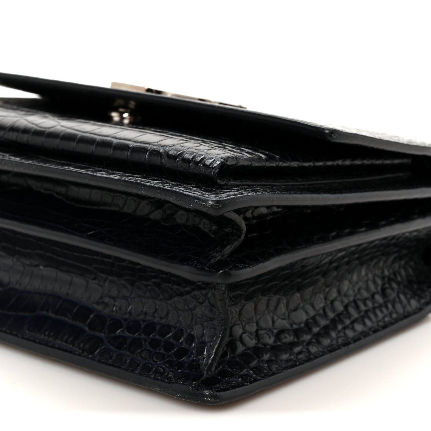 Calfskin Crocodile Embossed Medium Monogram Sunset  Deep Marine