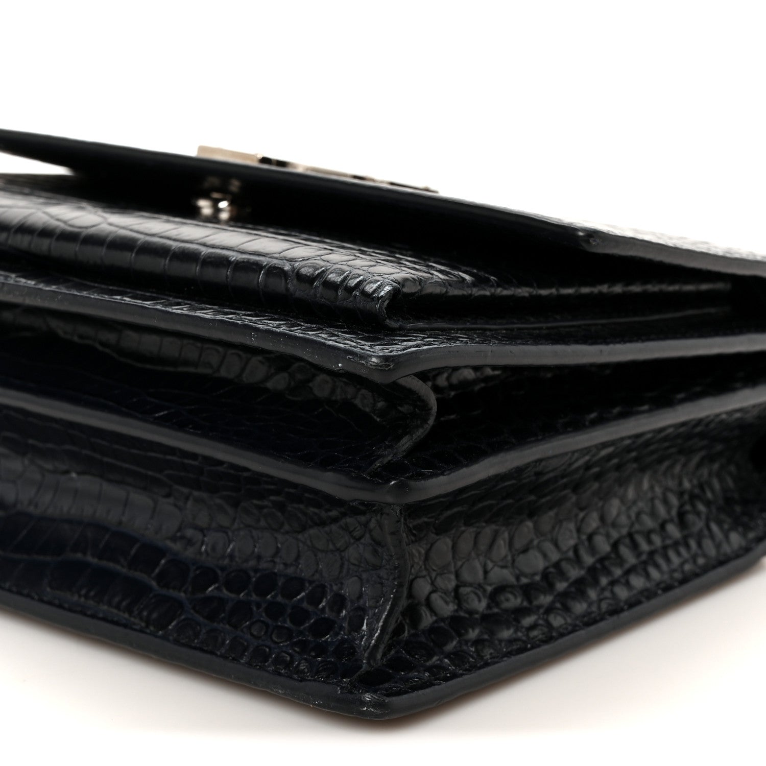 Saint Laurent Calfskin Crocodile Embossed Medium Monogram Sunset  Deep Marine 12 of 12