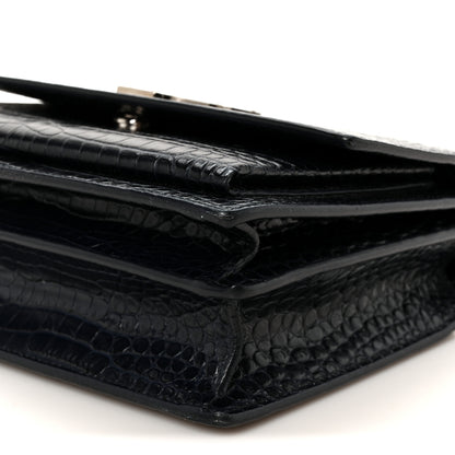 Saint Laurent Calfskin Crocodile Embossed Medium Monogram Sunset  Deep Marine 12 of 12
