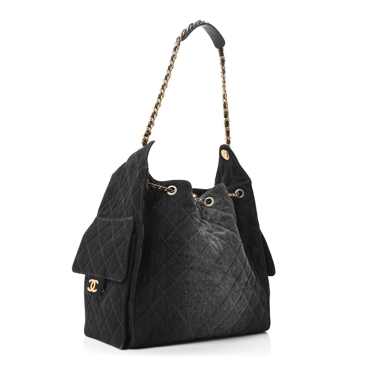 Chanel Washed Denim Quilted Medium Chanel 25 Handbag Black 4 of 11