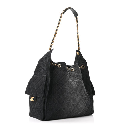 Chanel Washed Denim Quilted Medium Chanel 25 Handbag Black 4 of 11