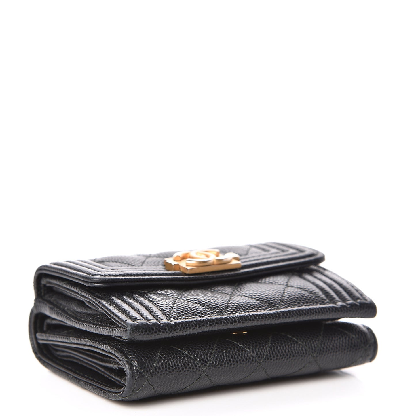 Caviar Quilted Small Boy Flap Wallet Black