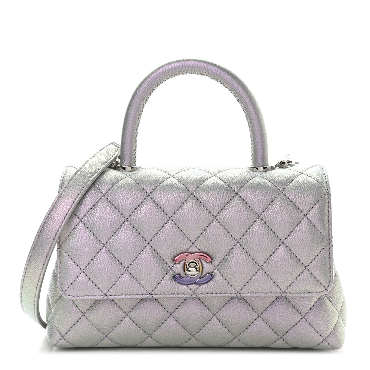 Iridescent Caviar Quilted Mini Coco Handle Flap Purple