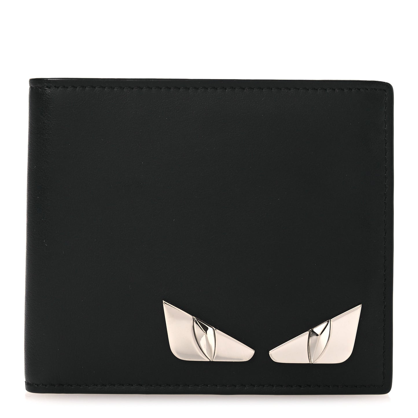 Calfskin Metal Monster Eyes Bi-fold Wallet Black