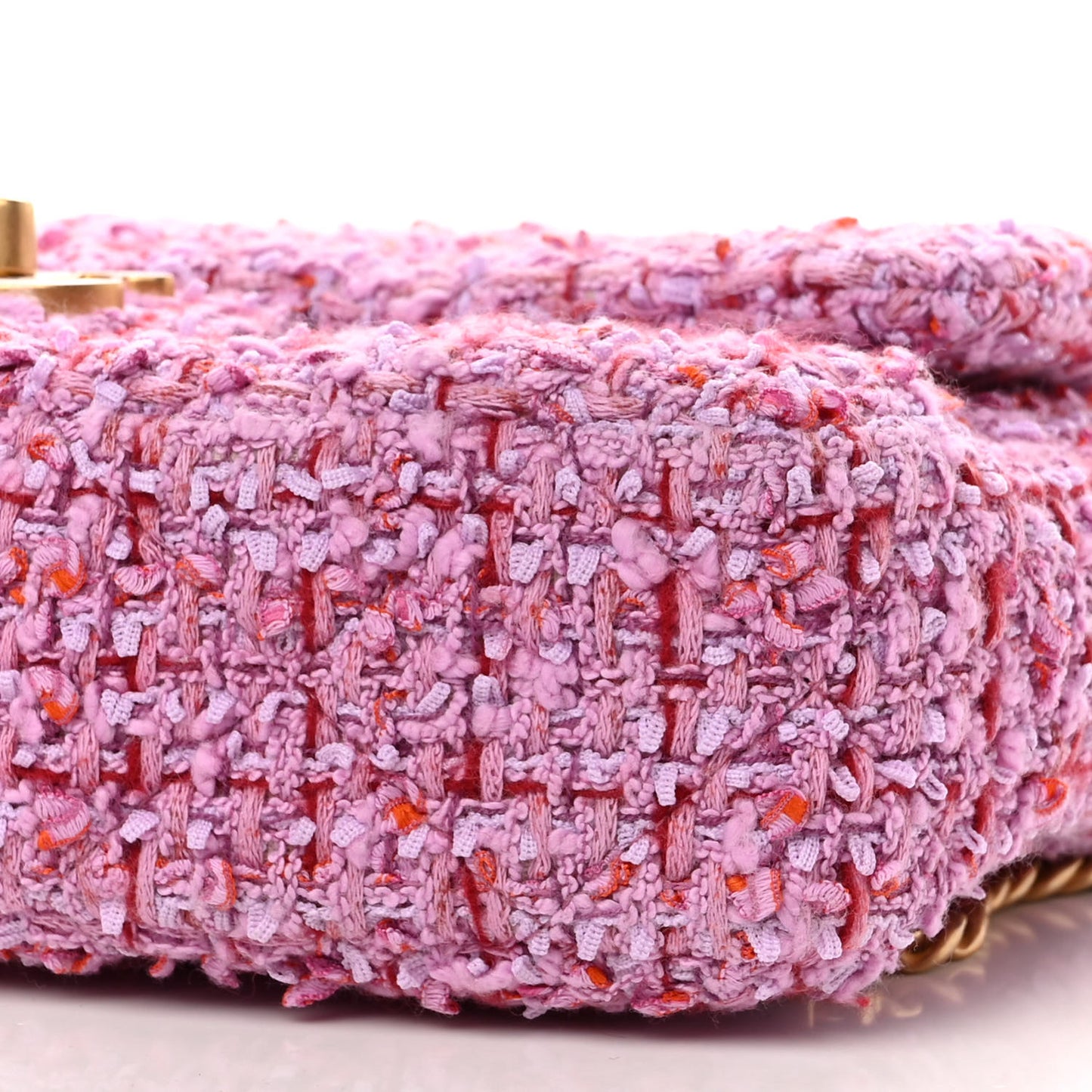 Tweed Enamel Quilted Mini Pending CC Square Flap Light Purple Pink Red