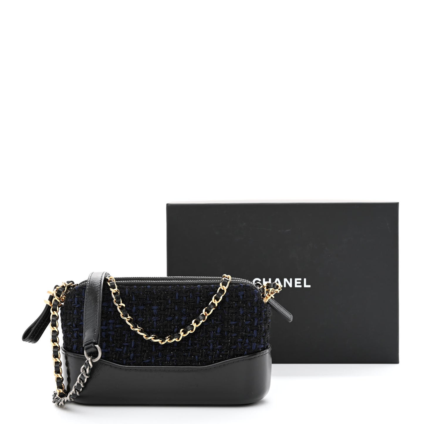 Tweed Calfskin Small Gabrielle Clutch With Chain Black Blue