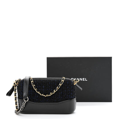 Chanel Tweed Calfskin Small Gabrielle Clutch With Chain Black Blue 17 of 17