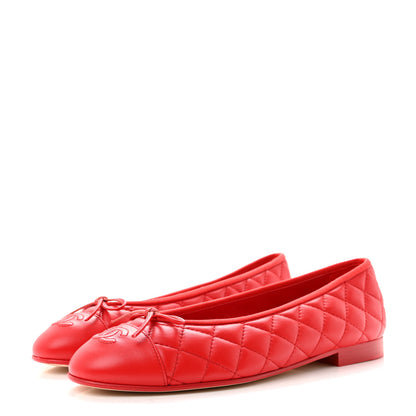 Chanel Lambskin Quilted CC Cap Toe Ballerina Flats 39.5 Red 4 of 10