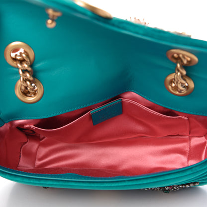 Gucci Velvet Matelasse Embroidered Mini GG Marmont Shoulder Bag Pavone Cyan 5 of 10