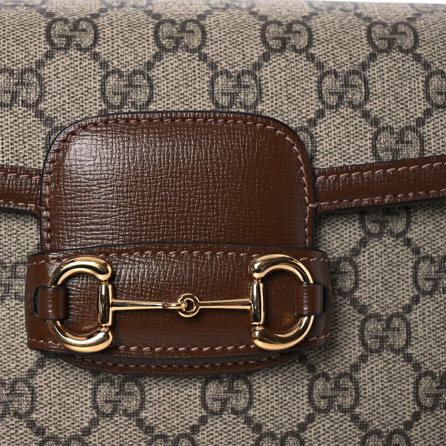 GG Supreme Monogram Web Mini Horsebit 1955 Shoulder Bag Beige Brown Sugar