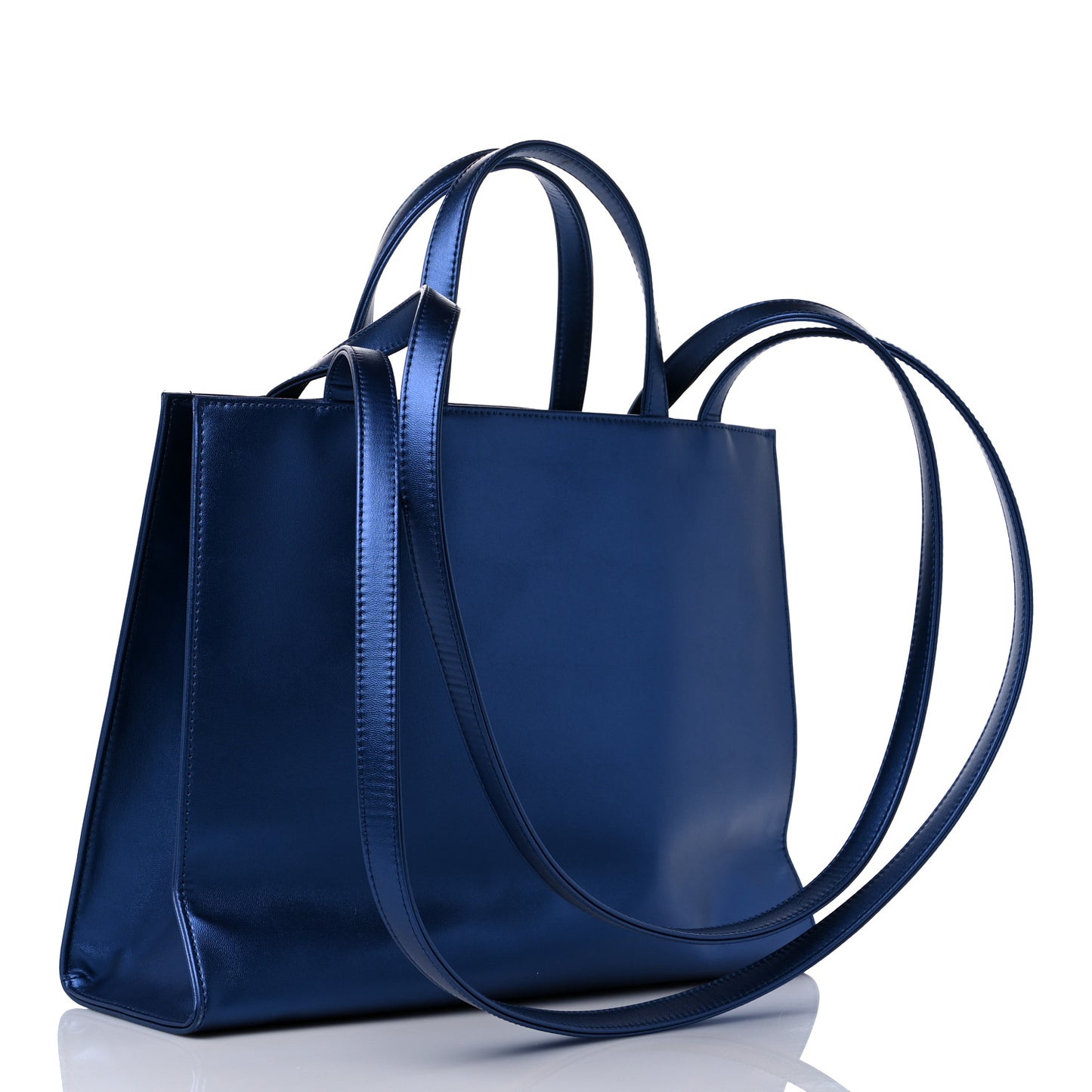 Metallic Vegan Leather Medium Shopping Bag Cobalt