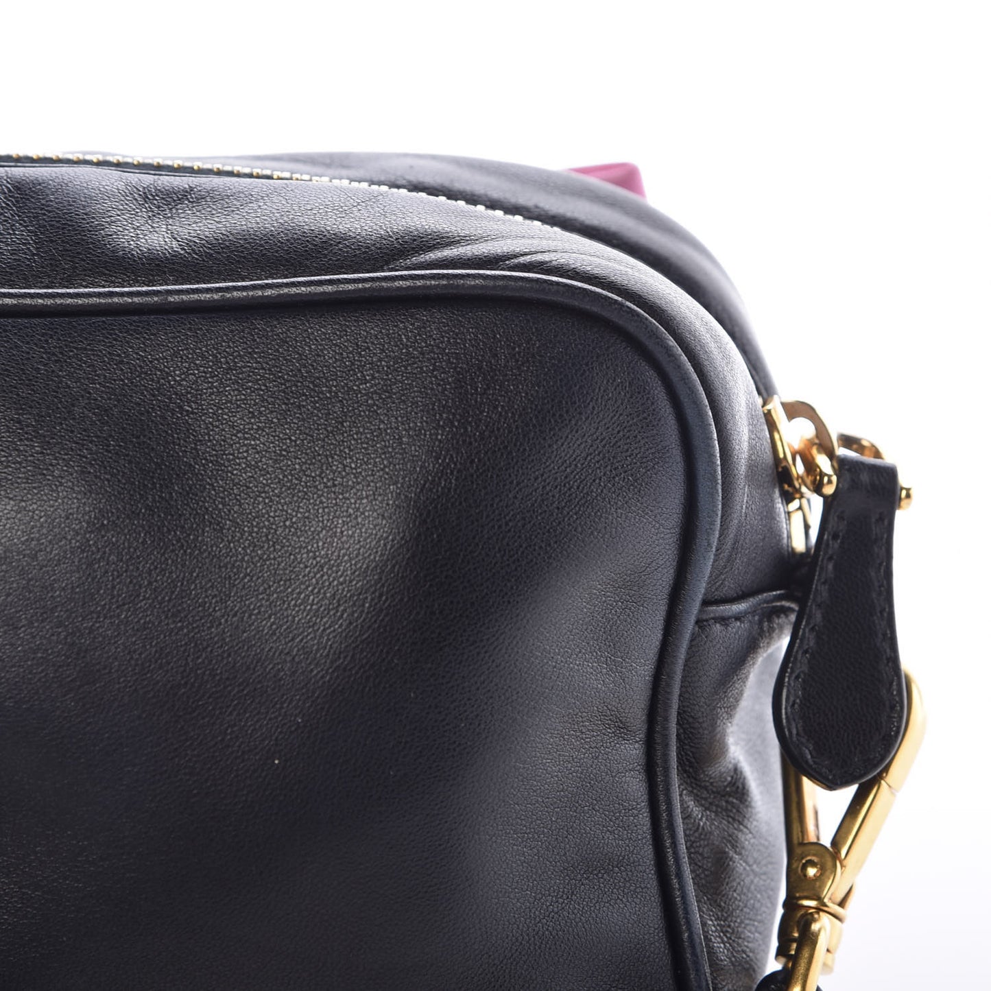 Nappa Zippers Bow Clutch Black Pink