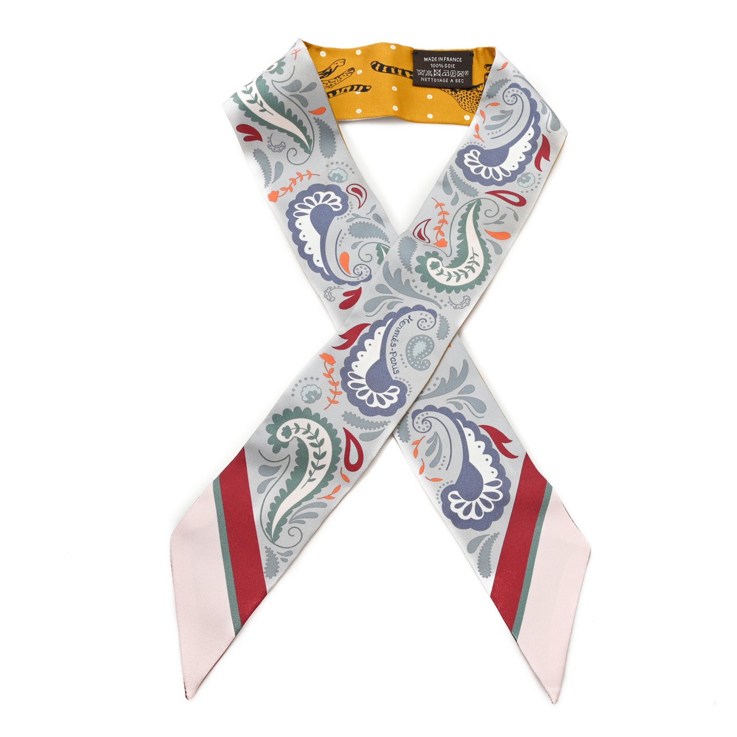 Silk Guepards Bandana Twilly Gris Perle Rouge H Gris Perle Rouge H