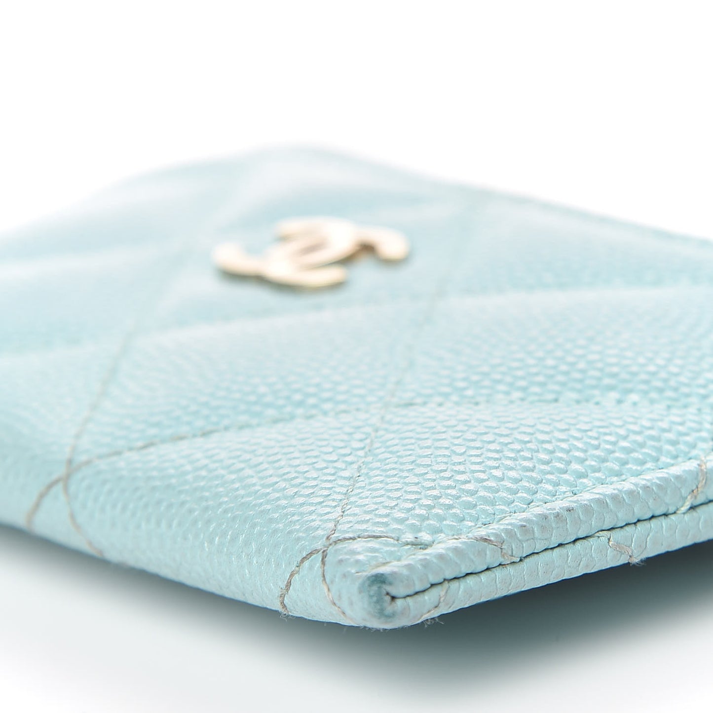 Caviar Quilted Card Holder Light Blue